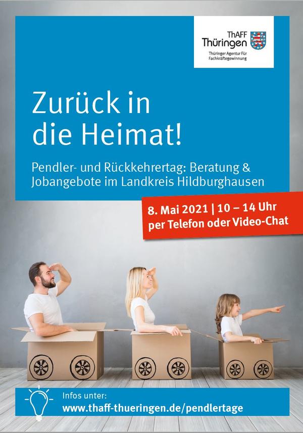 Bild drei Personen in Kartons Werbung f�r Pendlertag 2021